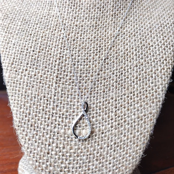 10k Solid White Gold Necklace With Infinity 10k Genuine Diamond Pendant - Picture 3 of 11